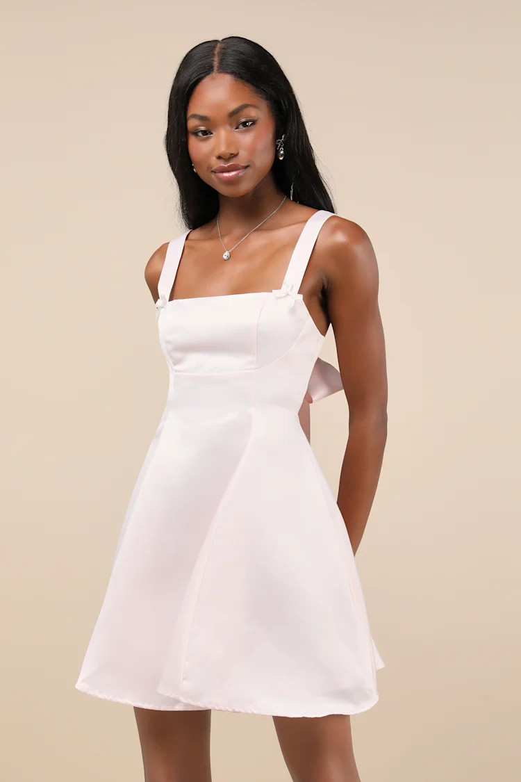 Flawlessly Flirty Blush Pink Satin Tie-Back Skater Mini Dress | Lulus
