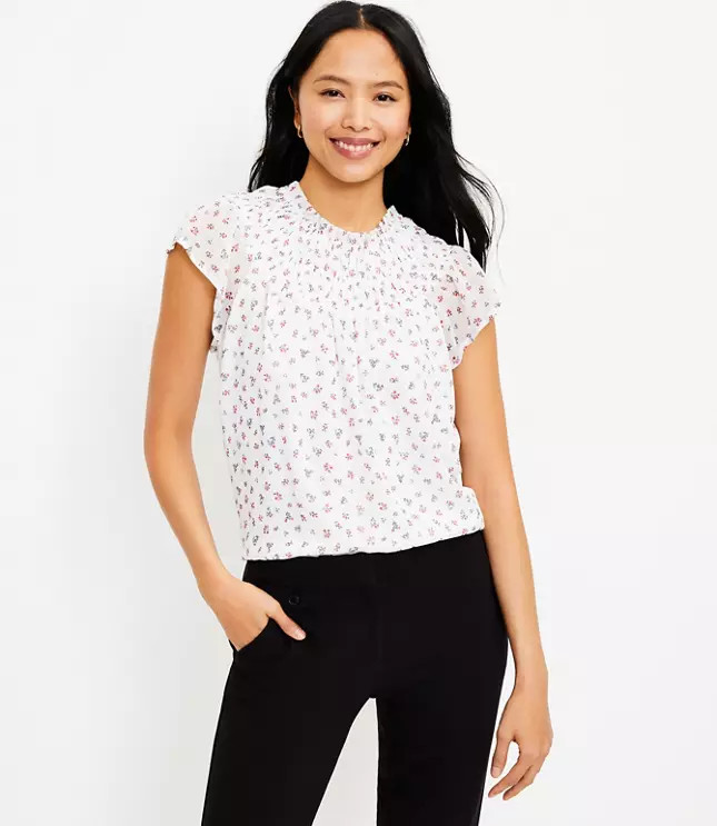 Floral Smocked Flutter Top | LOFT