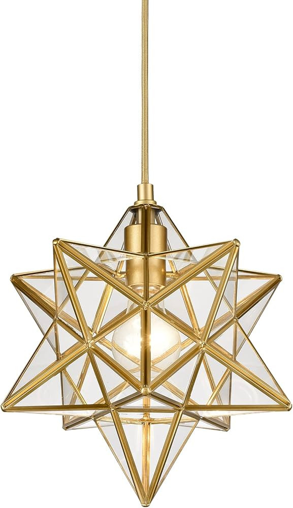 Modern Moravian Star Gold Finish Pendant Light Clear Glass Hanging Brass Star Lights Fixture 11'' | Amazon (US)
