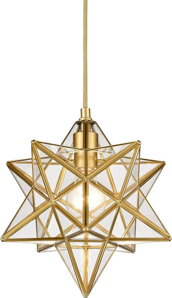 Modern Moravian Star Gold Finish Pendant Light Clear Glass Hanging Brass Star Lights Fixture 11'' | Amazon (US)