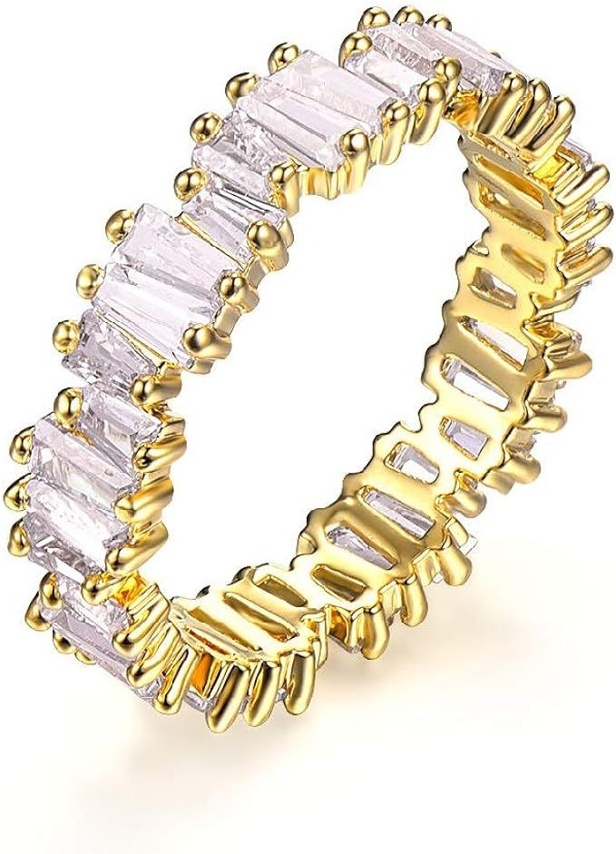 Amazon.com: YOGEME Fashion AAA Cubic Zirconia Baguette Ring,shinning,Eternity Ring Band for Women... | Amazon (US)
