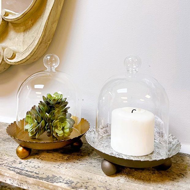 Cloche Candle Holder with Footed Metal Plate | Antique Farm House