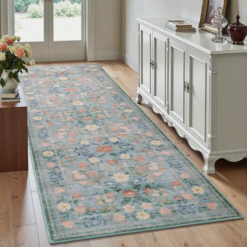 AMOAMI Vintage Floral Runners for Hallways Indoor, 2'6''x8' Kitchen Runner Rug Non Slip Machine Washable Entryway Rug Runner Ultra Soft Boho Carpet Runner for Hallway Kitchen Bedside Entryway, Green | Amazon (US)
