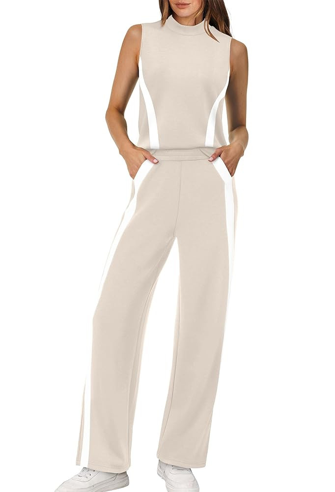 XIEERDUO Two Piece Sets for Women Summer Outfits Travel Mock Neck Lounge Sets Wide Leg Pants Beac... | Amazon (US)