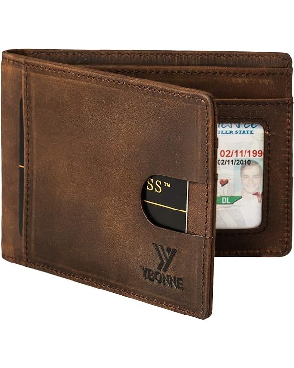 YBONNE Functional Compact RFID Blocking Bifold Wallet for Men, Made of Finest Genuine Leather | Amazon (US)
