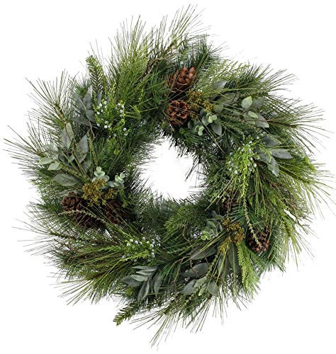 30" Deluxe Full Sugar Pine and Greens Wreath with Pinecones | Amazon (US)
