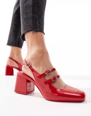 Bershka buckle detail heeled mary janes in red | ASOS (Global)