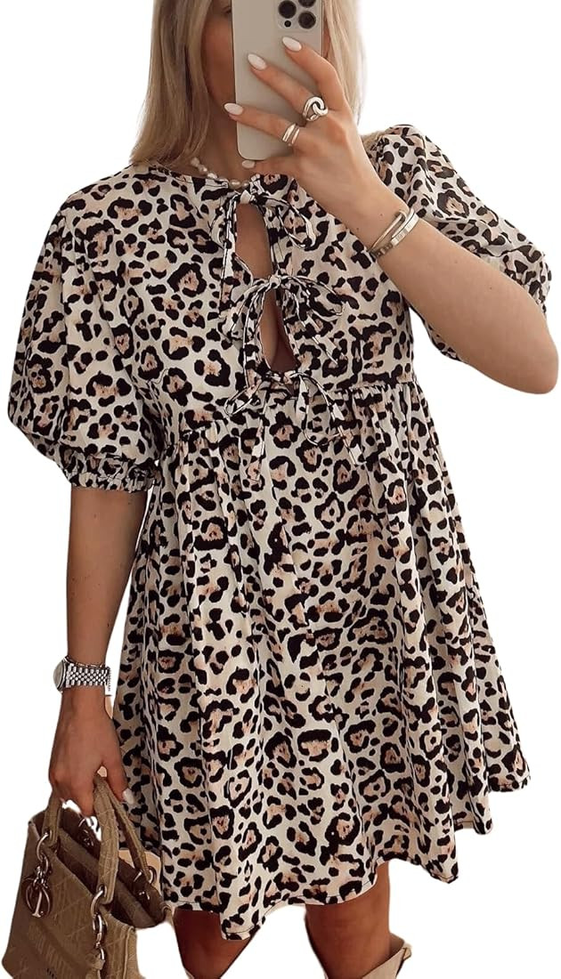 CHARTOU Women's Cute Bow Tie Front Mini Dress Babydoll Puff Short Sleeve Dresses Ruffle Y2k Peplu... | Amazon (US)