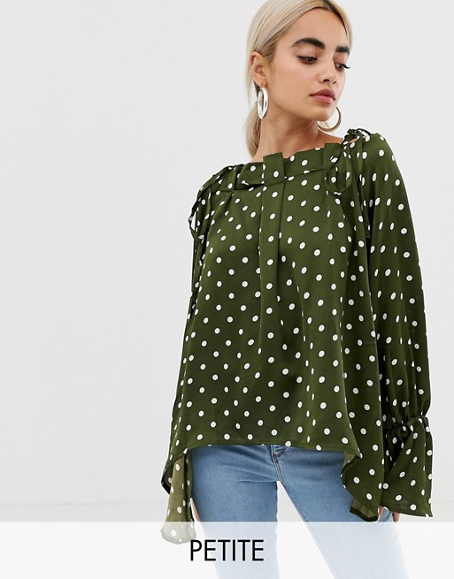 Lost Ink Petite Smock Top With High Low Hem In Polka Dot | ASOS US
