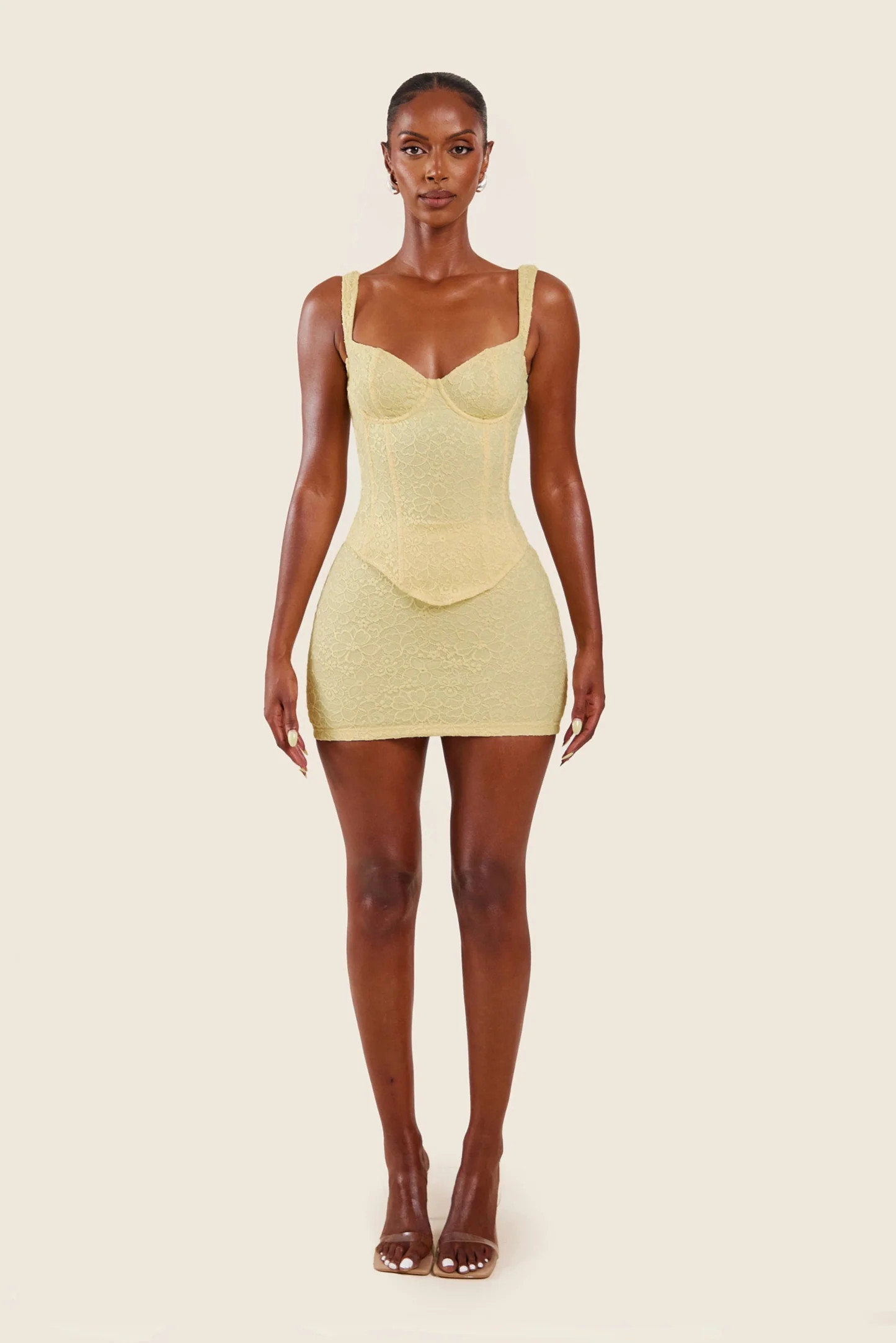 The Cinched Lace Corset Mini Set in Yellow | Mars The Label