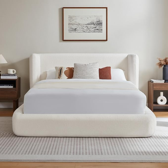 Queen Cloud Bed Frame with Headboard, No Box Spring Needed, White-Style C | Amazon (US)