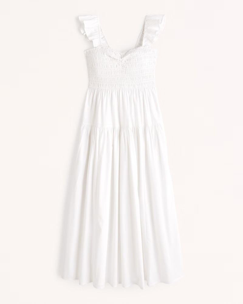 Ruffle Strap Smocked Midi Dress | Abercrombie & Fitch (US)