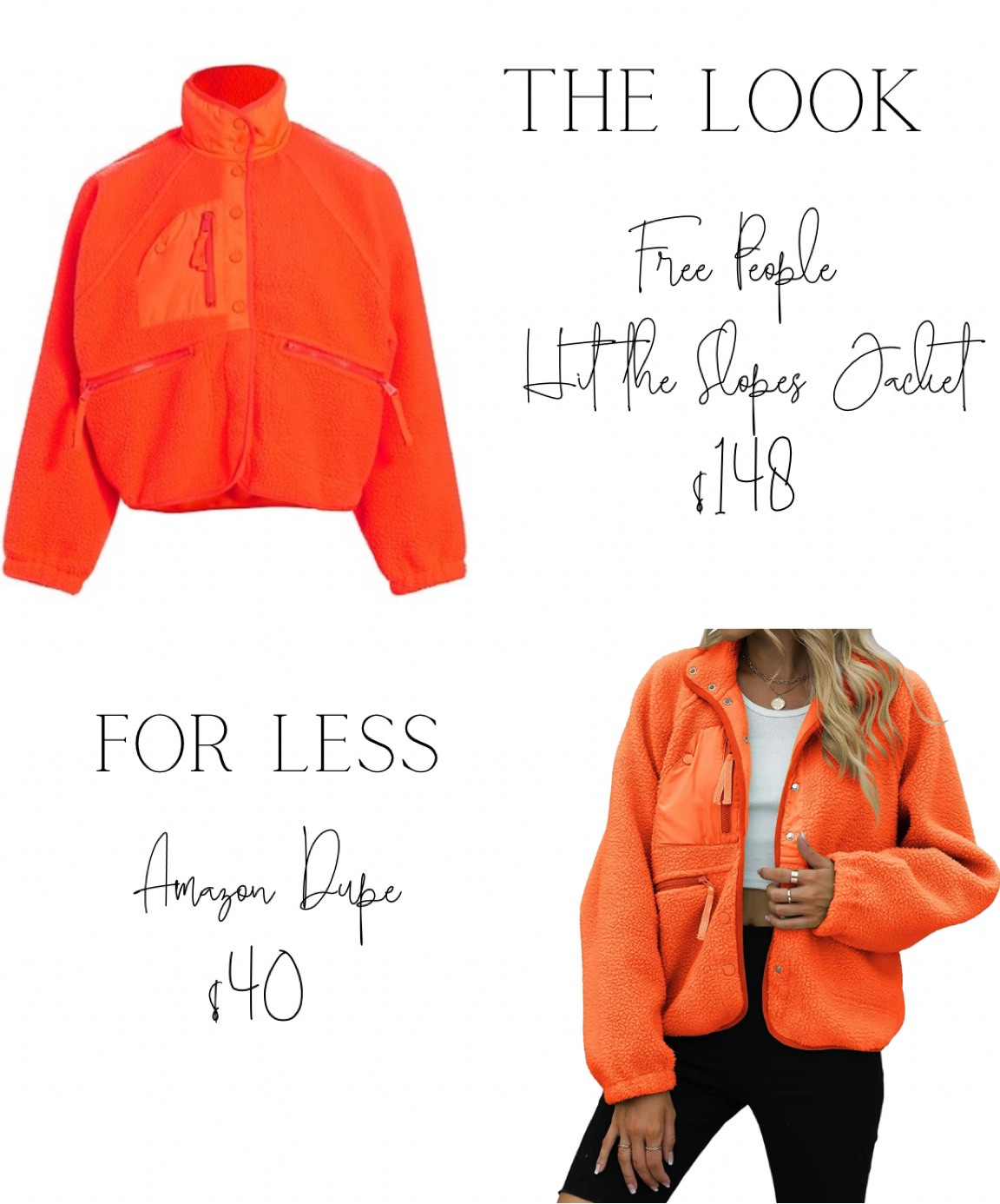 LOOKS FOR LESS! Free People Hit the Slopes Jacket dupe on Amazon for $40! Comes in many colors! 
Amazon dupe / Amazon finds / Free People Dupe / jacket / fall finds 

#LTKstyletip #LTKunder50 #LTKfit