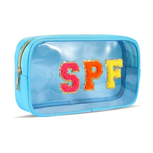 Dealkion Spf Bag Pouch Spf Makeup Bag Chenille Letter Toiletry Bag Waterproof Sunblock Cosmetic Bag Clear Organizer Beach Bag Accessories for Women Travel Gifts | Amazon (US)