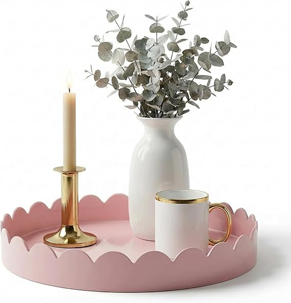 Gesodant 13" Round Scalloped Decorative Tray for Coffee Table Decor, Candle & Perfume Tray, Dinin... | Amazon (US)