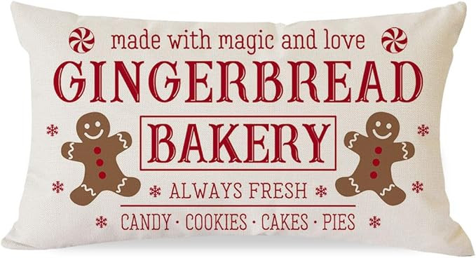 Christmas Pillow Covers 12x20 Inch Gingerbread Man Bakery Rustic Farmhouse Christmas Sign Decorat... | Amazon (US)