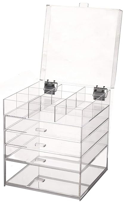 Sooyee Acrylic Large Cube 5 Tier Deep Drawers Cosmetic Organizer with Lid,The Lid can be Upright ... | Amazon (US)