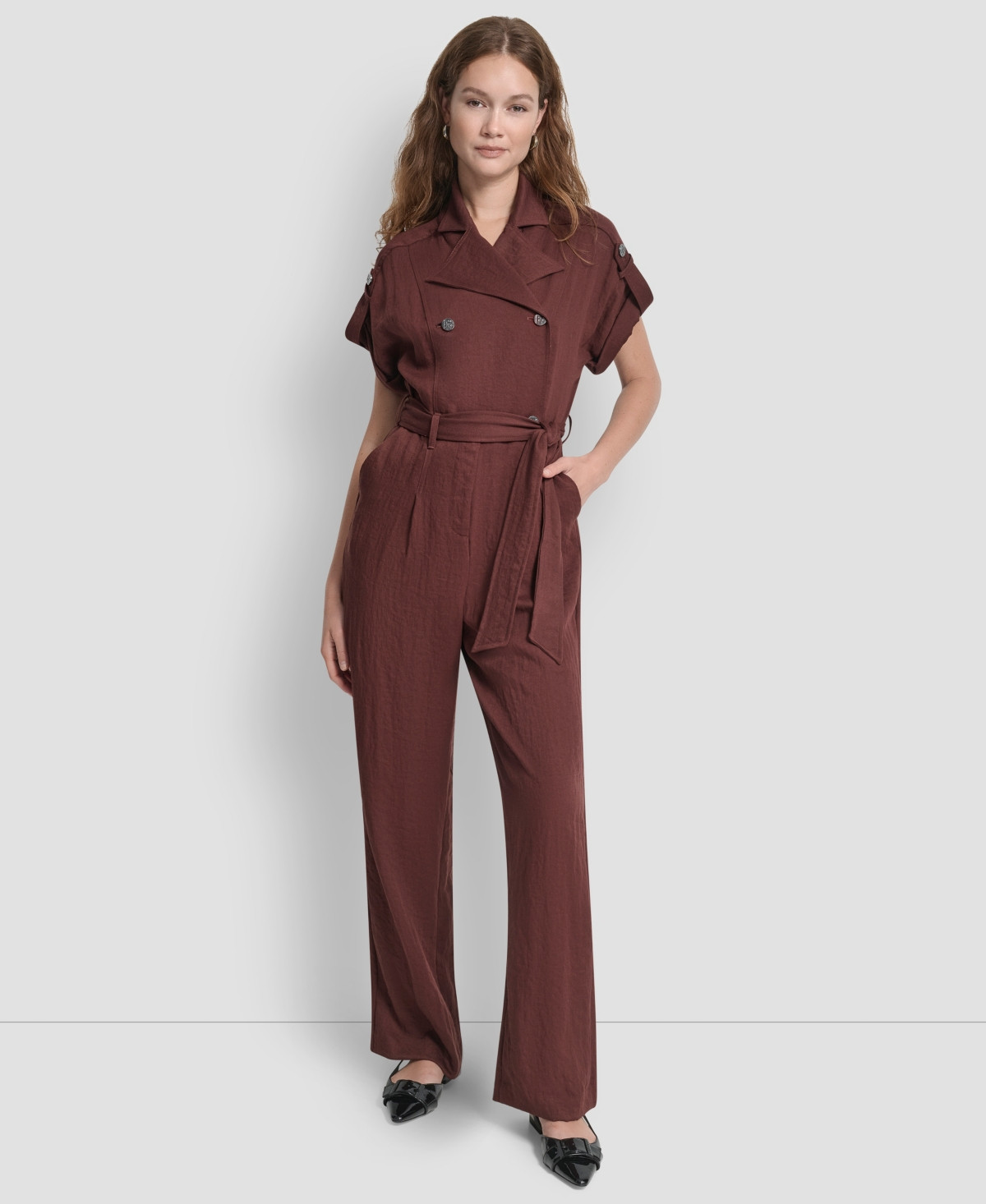 Dkny Women's Short Sleeve Heavy Jumpsuits - Bitter Chocolate | Macy's