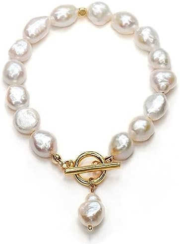 Irregular Baroque Pearl Bracelets Pearl Bangle 18K Gold Plated Buckle Freshwater Pearl Bracelets ... | Amazon (US)