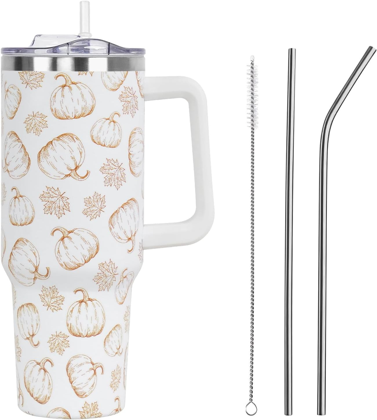 Fall Tumbler with Lid and Straw 40oz,Orange Pumpkin Maple Leaves Vacuum Autumn Insulated Leak Proof Tumbler,Farmhouse Cute Gifts Women Girls,Fall Accessories Stainless Steel Coffee Cup | Amazon (US)