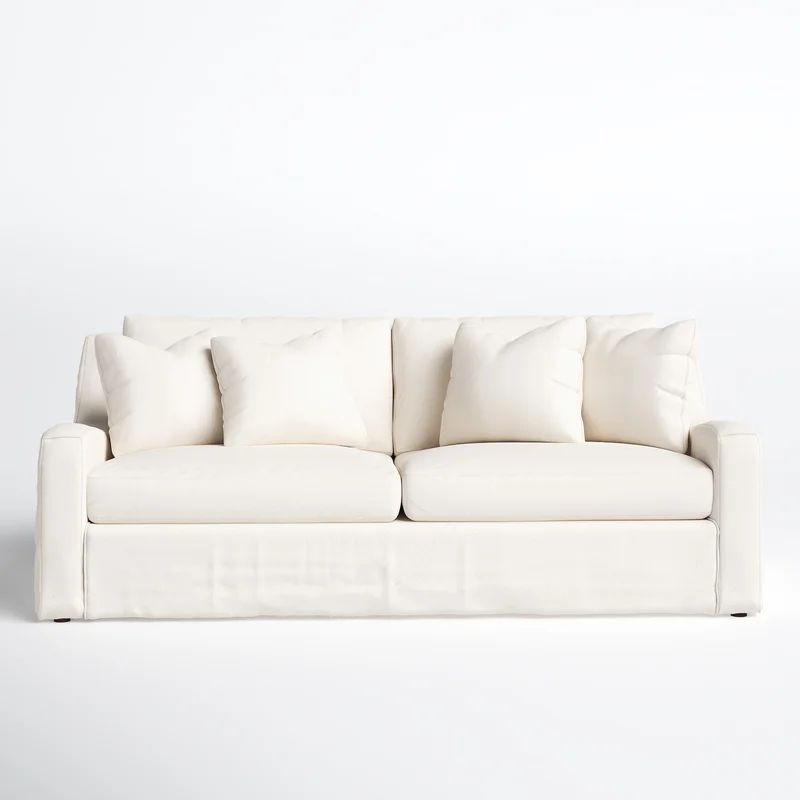 Alanna 88'' Cotton Square Arm Slipcovered Sofa with Reversible Cushions | Wayfair North America