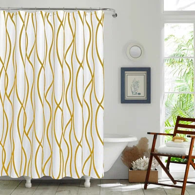 Modern Abstract Striped Waterproof Polyester Shower Curtain With Hooks For Bathroom | Wayfair North America