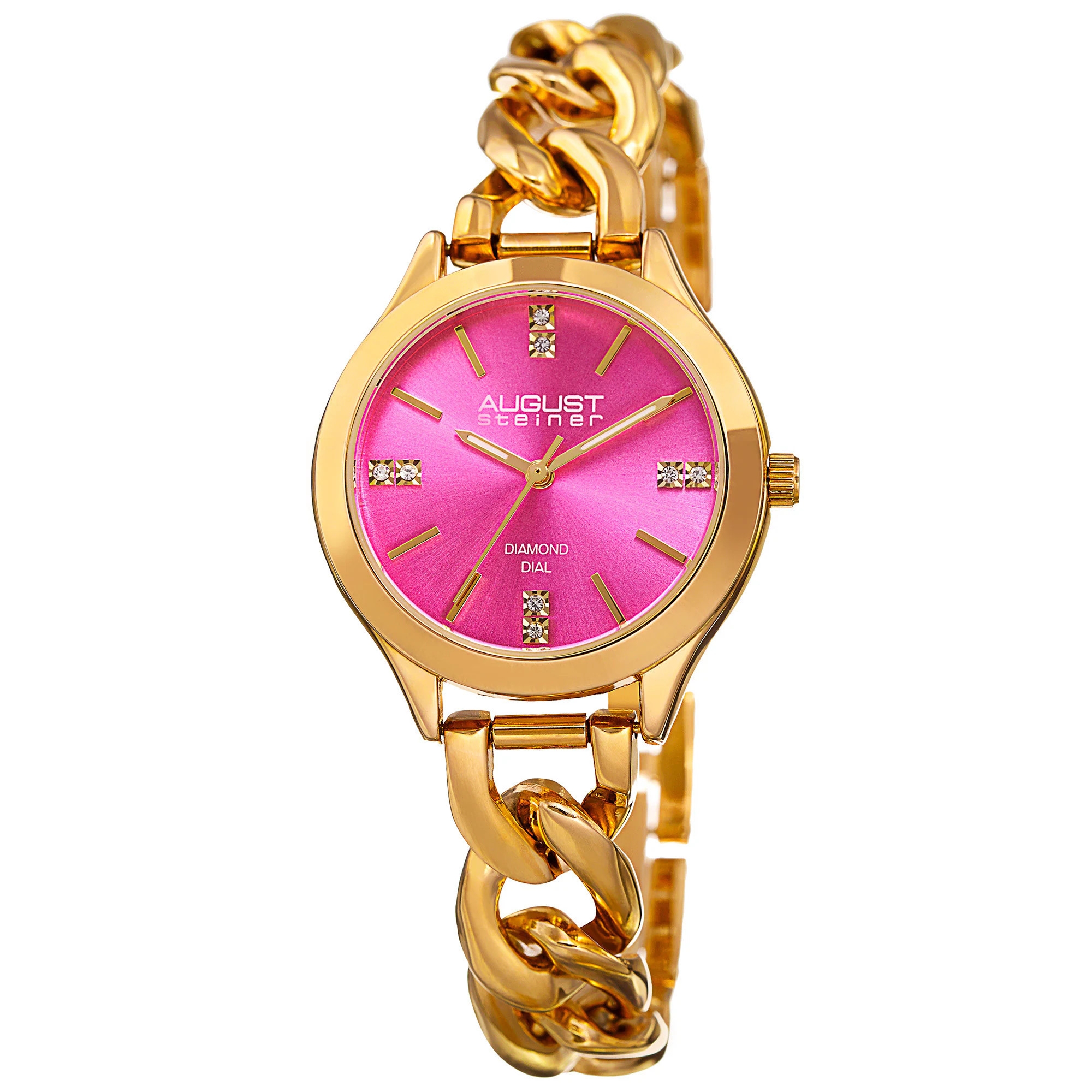 August Steiner Women's Quartz Diamond Gold-Tone Pink Bracelet Watch | Overstock