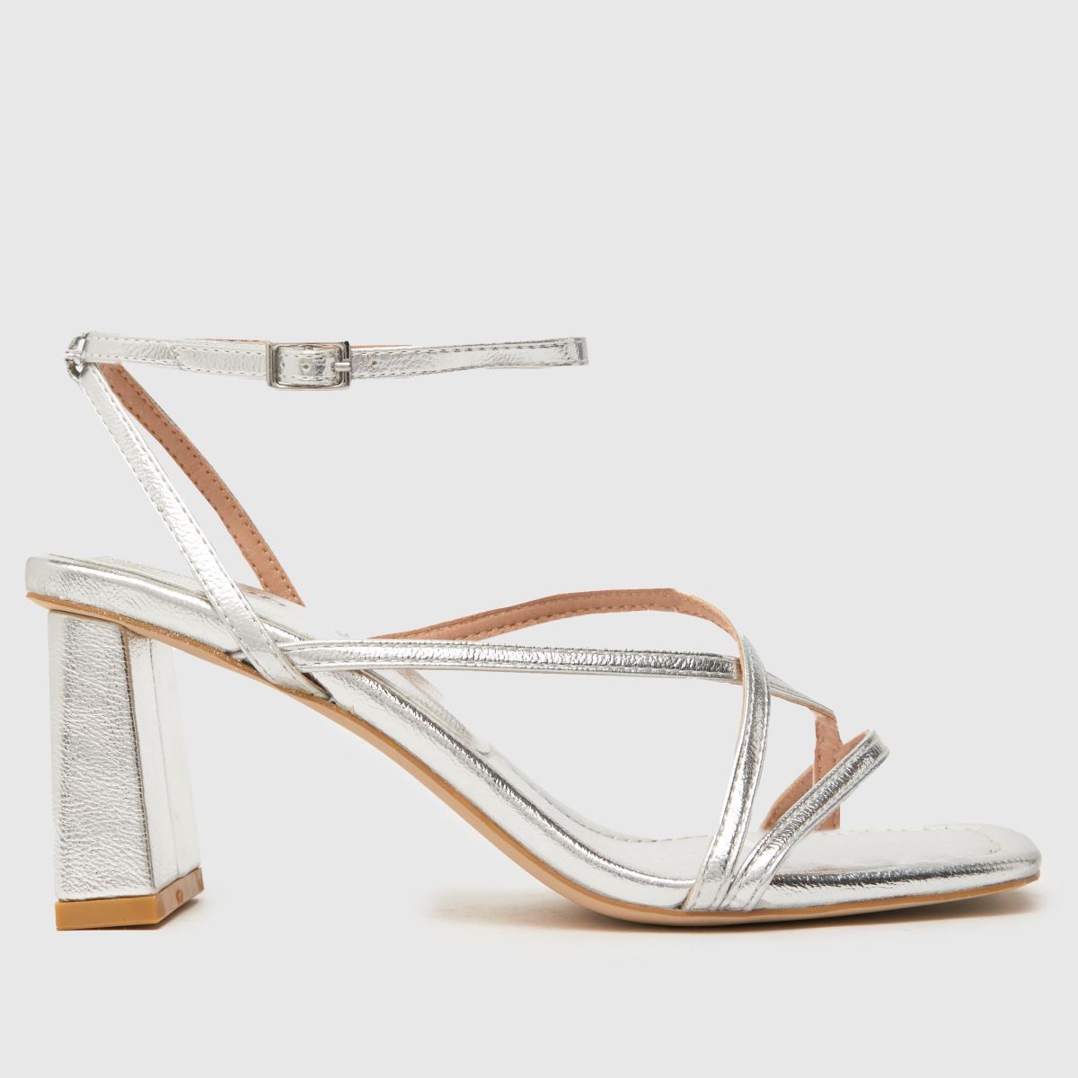 schuh sutton strappy block high heels in silver | Schuh