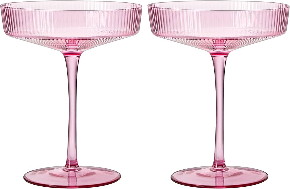 The Wine Savant Ribbed Coupe Cocktail Glasses 8 oz | Set of 2 | Classic Manhattan Glasses For Coc... | Amazon (US)
