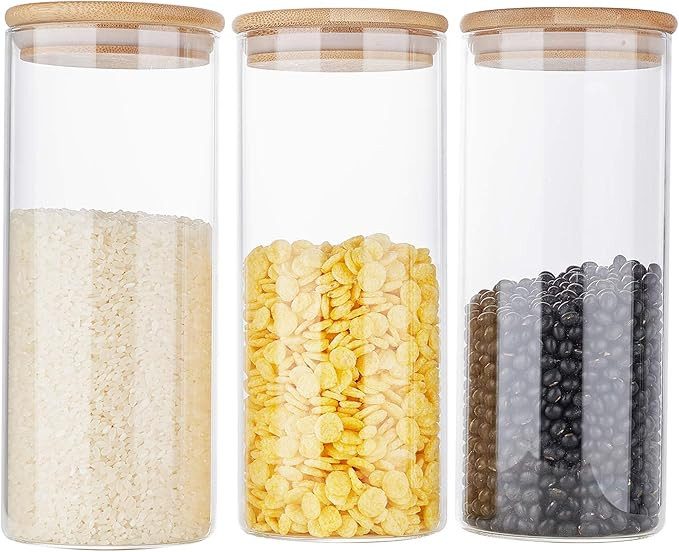 Erreloda Glass Food Storage Jars Containers, Glass Storage Jar with Airtight Bamboo Lids 950ML Se... | Amazon (US)