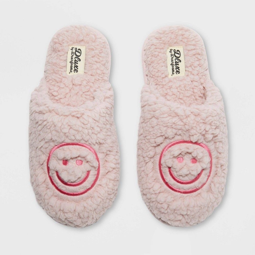 dluxe by dearfoams Women's W Happy Face - Heart Eyes Slippers - Pink XL | Target