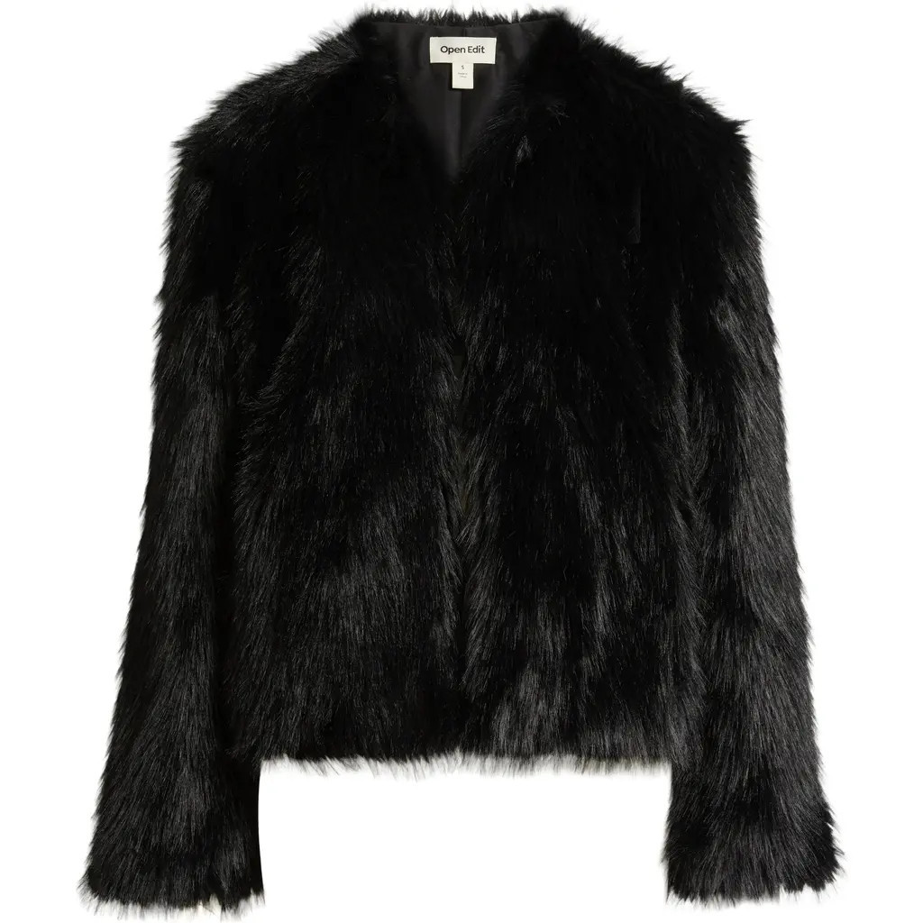 Open Edit Faux Fur Jacket in Black at Nordstrom, Size Xx-Small | Nordstrom