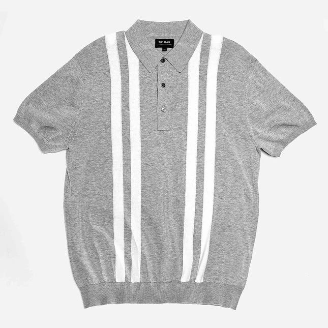 Vertical Stripe Cotton Sweater Grey Polo | The Tie Bar