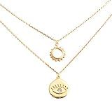 layered necklace: GOLD FILLED or gold plated chain, gold plated cubic zirconia eye, sun charms (simp | Amazon (US)