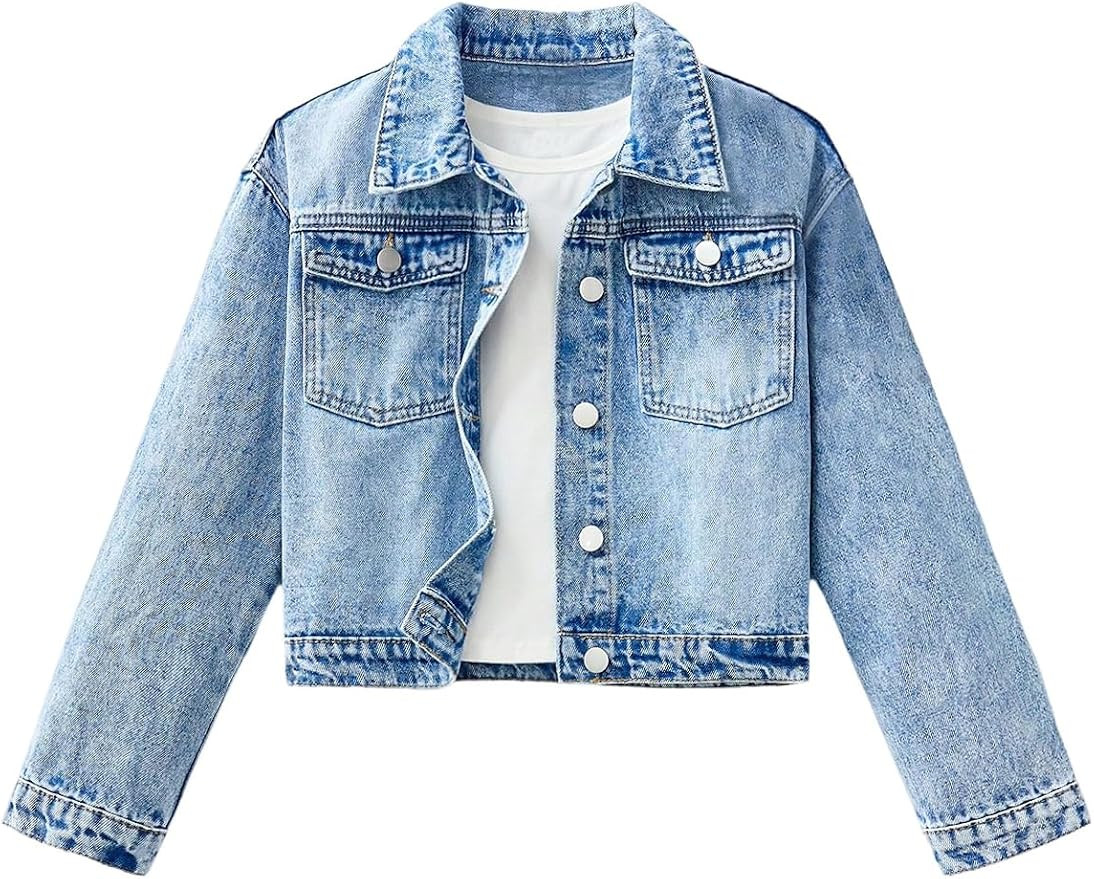 Girl's Denim Jacket Button Down Long Sleeve Jean Outerwear Coat Streetwear | Amazon (US)