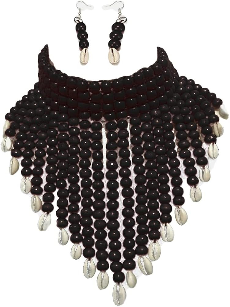 COLORFUL BLING Chunky Wooden Beaded Seed Bib Collar Necklace Boho Layered Africa Wood Shell Stran... | Amazon (US)