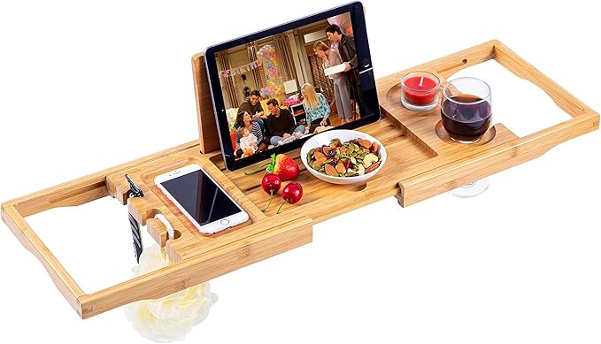 Utoplike Bamboo Bathtub Caddy Tray Bath Tray for Tub, Adjustable Bathroom Bathtub Organizer with ... | Amazon (US)