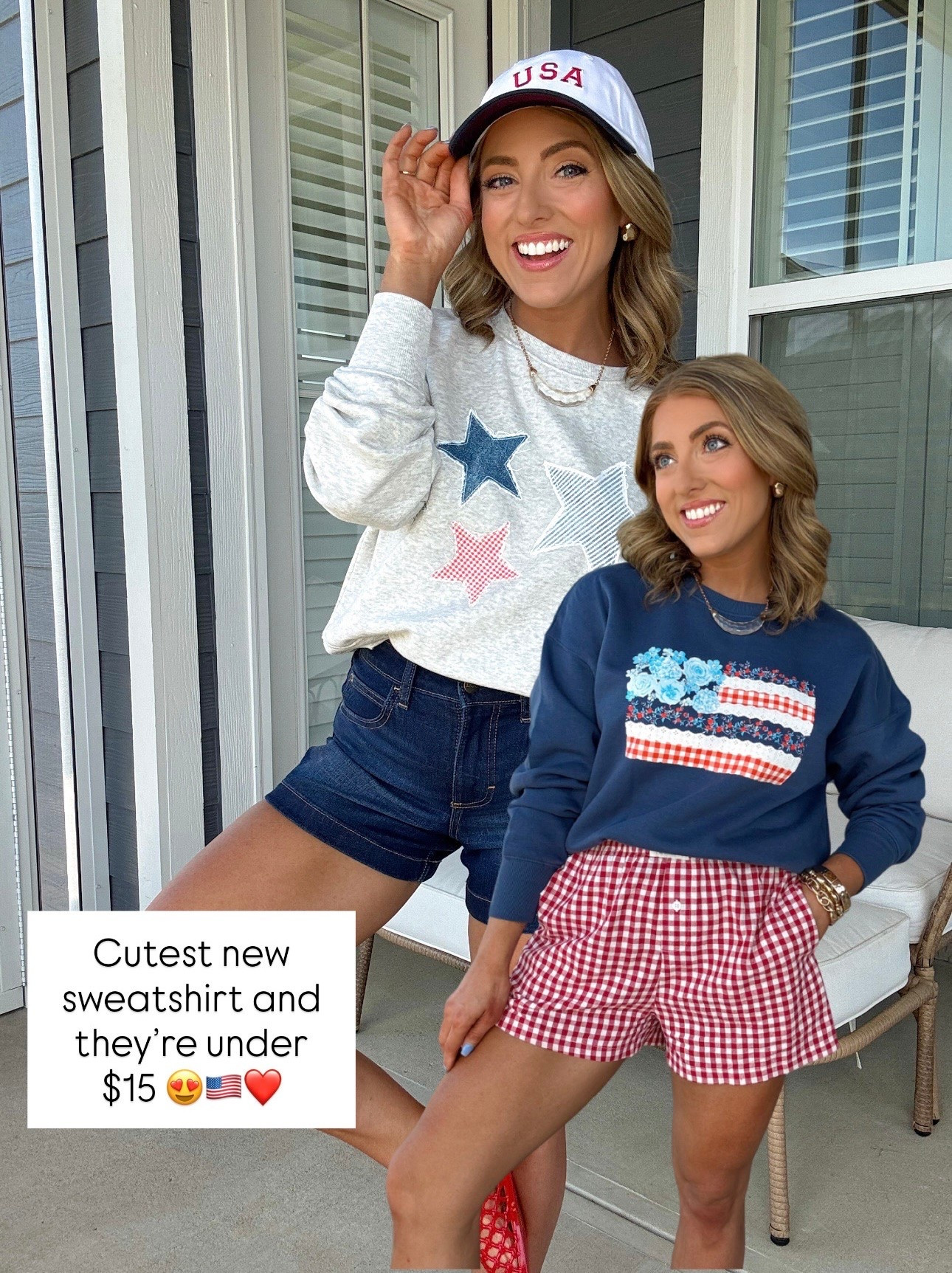 These Walmart Americana sweatshirts are officially restocked and somehow even cuter in person 😍🇺🇸 The patchwork stars, gingham details, and vintage-inspired prints give them the perfect cozy patriotic vibe for summer nights, lake days, fireworks, and all the red, white & blue moments ❤️🤍💙 And the best part? They’re under $15!! Run before these sell out again because I have a feeling they won’t stay in stock long 👏

#WalmartFashion #WalmartFinds #AmericanaStyle #PatrioticStyle #FourthOfJulyStyle #PatrioticOutfit #AffordableFashion #WalmartStyle #GraphicSweatshirt #SummerStyle #RedWhiteAndBlue #CasualStyle #EverydayFashion #CozyStyle #OOTD #FashionFinds #PatrioticFashion #WalmartNewArrivals #AffordableStyle #USAStyle

#LTKootd #LTKPetite #LTKmomlife