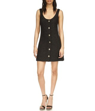 Michael Kors Eyelash Tweed Scoop Neck Sleeveless Gold Button Mini Dress | Dillard's | Dillard's