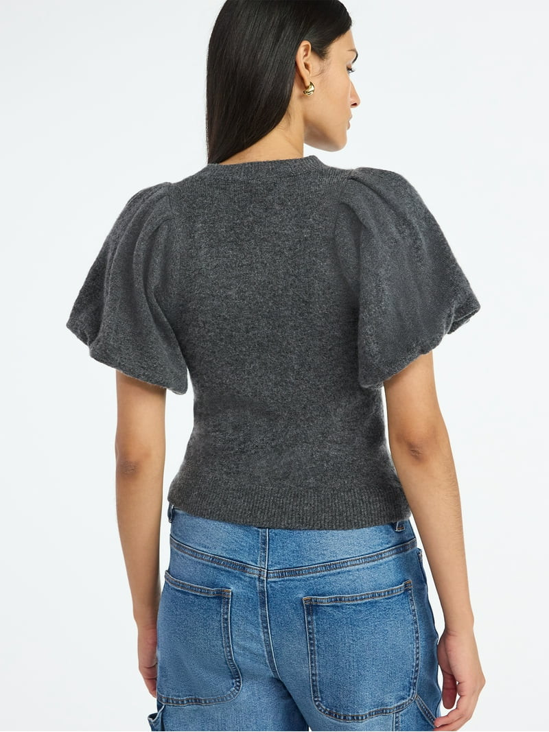 Scoop Women's and Women's Plus Sweater Top with Puff Sleeves, Lightweight, Sizes XS-4X | Walmart (US)