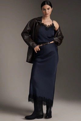 ALIGNE Ari Lace-Trim Satin Slip Maxi Skirt | Anthropologie (US)