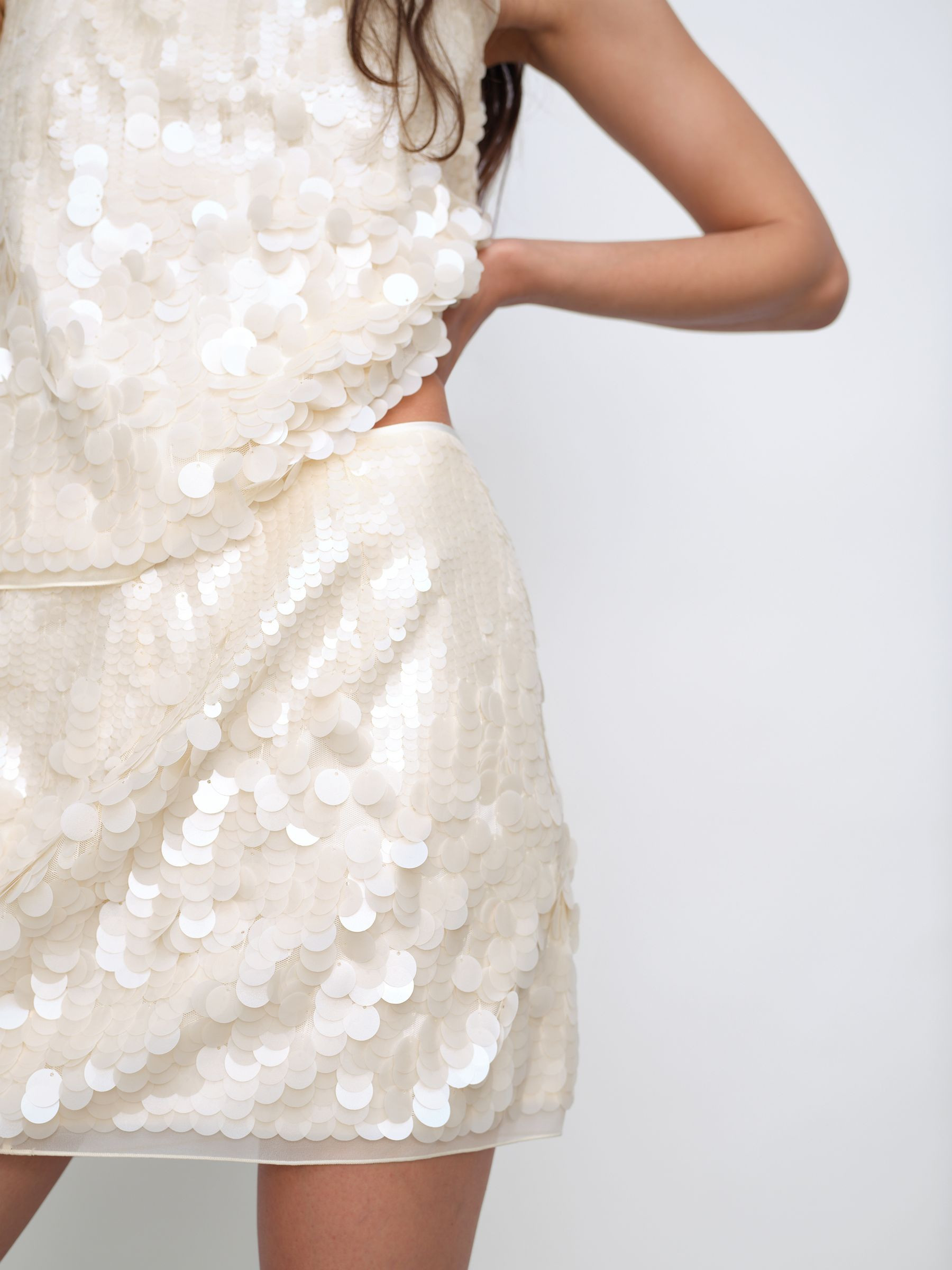 Sequin Mini Skirt in Cream | Reiss UK