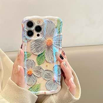 EYZUTAK Case for iPhone 14 Pro Max, Colorful Retro Oil Painting Print Flower Leaf Laser Glossy Pa... | Amazon (US)