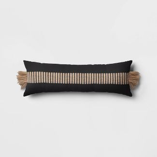 Fringe Stripe Oversized Outdoor Lumbar Throw Pillow Black/Tan - Threshold™ | Target