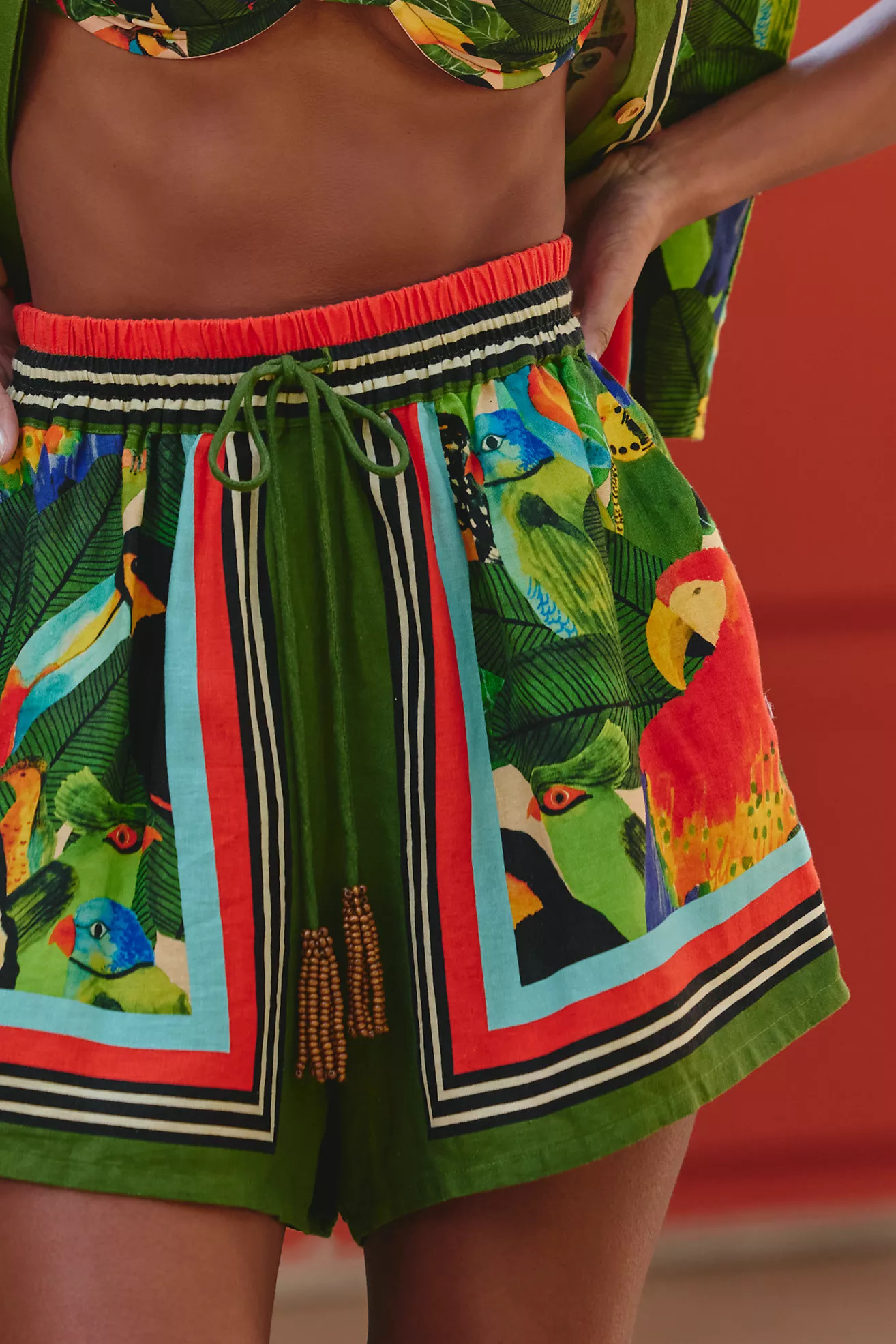 Farm Rio Bird Leaves Drawstring Shorts | Anthropologie (US)