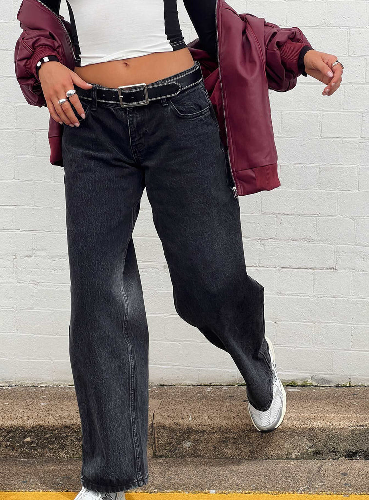 Ellanor Low Rise Slouch Denim Jean Washed Black | Princess Polly AU