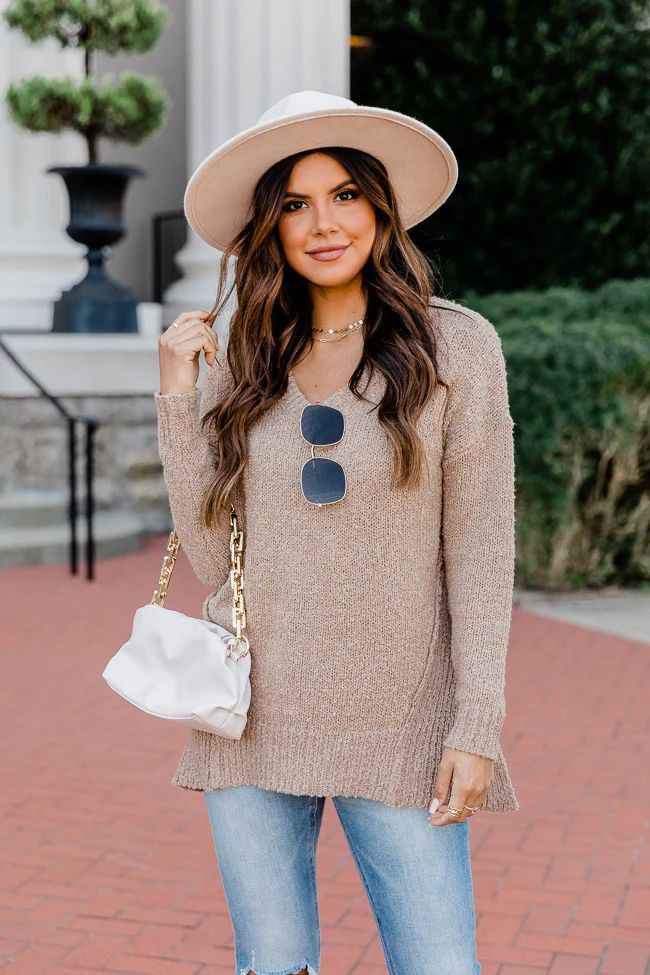 Inspirations Song Taupe Popcorn Knit V-Neck Sweater FINAL SALE | The Pink Lily Boutique