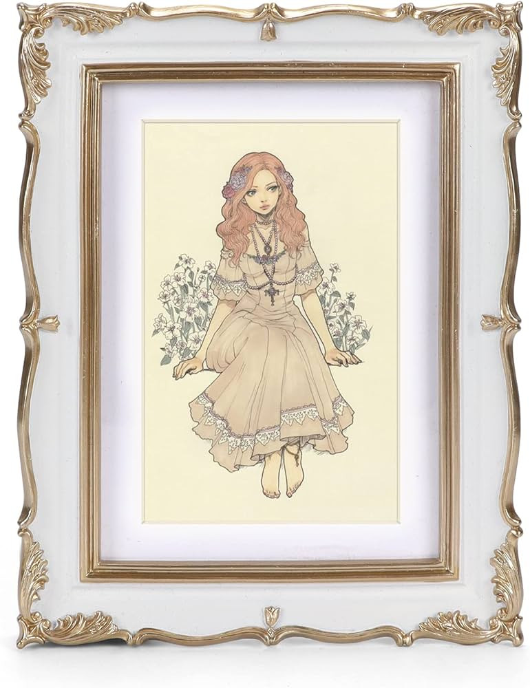 PHAREGE Vintage Picture Frame 5x7 White Gold, 5 by 7 Ornate Decorative Antique Frame with Mat for... | Amazon (US)