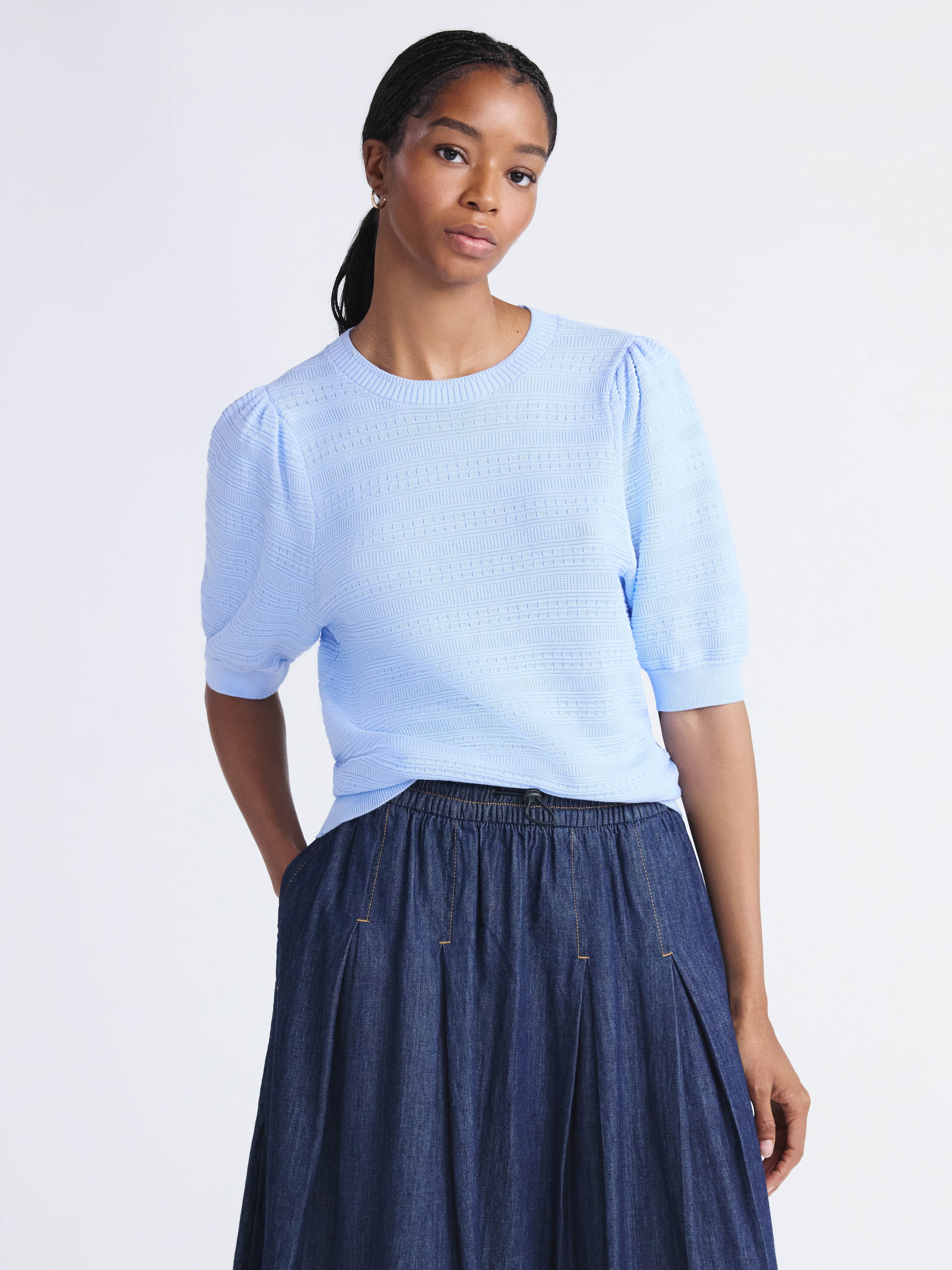 Free Assembly Women’s and Women's Plus Textured Sweater Tee with Puff Sleeves, Lightweight, Siz... | Walmart (US)