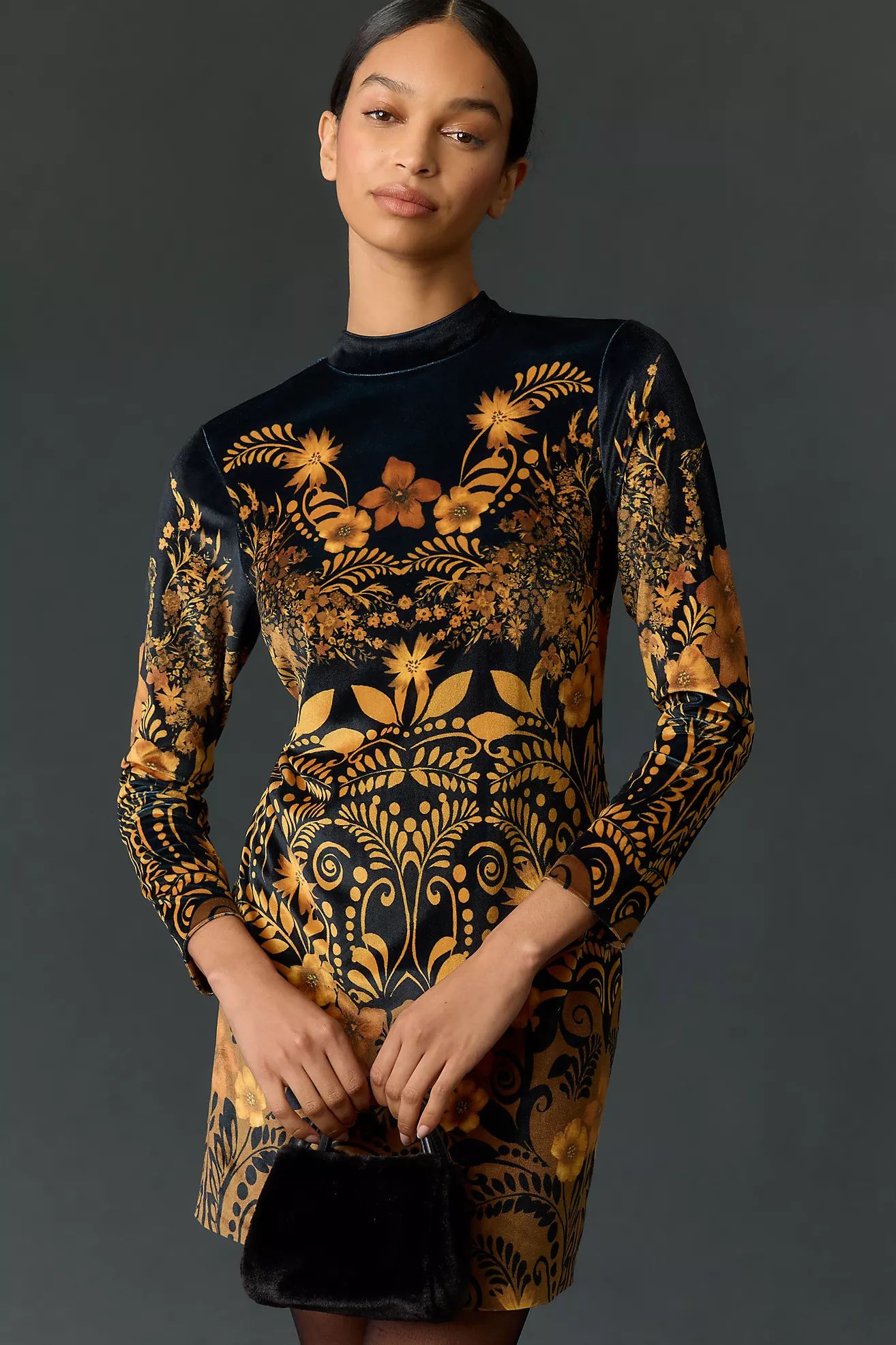 By Anthropologie Long-Sleeve Printed Velvet Mini Dress | Anthropologie (US)